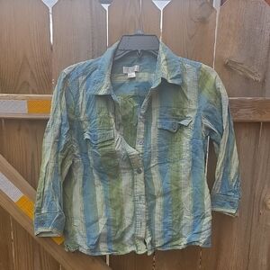 Christopher & Banks Blue and Green Plaid Button Shirt